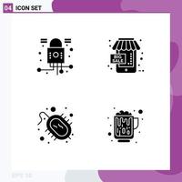 4 Thematic Vector Solid Glyphs and Editable Symbols of cyber disease security commerce research Editable Vector Design Elements