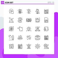 Group of 25 Lines Signs and Symbols for bookshelf home flower plent imerican Editable Vector Design Elements