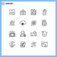 paquete de 16 signos y símbolos de contornos modernos para medios de impresión web, como elementos de diseño de vectores editables de pago de bebida de contrato de comida de postre