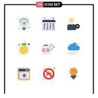 Flat Color Pack of 9 Universal Symbols of tablet capsule heart pill raspberry Editable Vector Design Elements