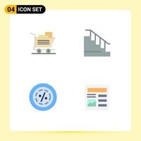 Set of 4 Modern UI Icons Symbols Signs for cart commerce construction stair sale Editable Vector Design Elements