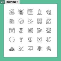Pictogram Set of 25 Simple Lines of promotion concept personal up gradation wheel green energy Editable Vector Design Elements