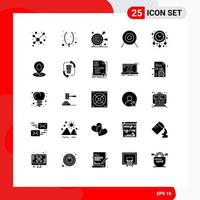 Set of 25 Vector Solid Glyphs on Grid for watch clock arrow target archery Editable Vector Design Elements