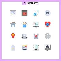 Universal Icon Symbols Group of 16 Modern Flat Colors of construction multimedia green media player camera Editable Pack of Creative Vector Design Elements