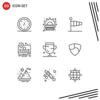 Universal Icon Symbols Group of 9 Modern Outlines of security computer management wind flag Editable Vector Design Elements