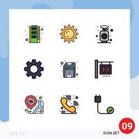 Pack of 9 Modern Filledline Flat Colors Signs and Symbols for Web Print Media such as floppy computer cook setting cog Editable Vector Design Elements