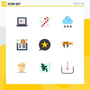 Pictogram Set of 9 Simple Flat Colors of star message snow favorite learning time Editable Vector Design Elements