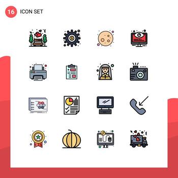 16 User Interface Flat Color Filled Line Pack of modern Signs and Symbols of fax options options monitoring configuration Editable Creative Vector Design Elements