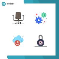 Pictogram Set of 4 Simple Flat Icons of chair lock development cloud protection Editable Vector Design Elements