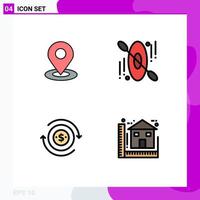 Group of 4 Filledline Flat Colors Signs and Symbols for browse transaction location travel blue Editable Vector Design Elements