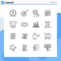 Mobile Interface Outline Set of 16 Pictograms of cctv security trophy protection money Editable Vector Design Elements