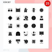 Pictogram Set of 25 Simple Solid Glyphs of gear pc audio hardware sound Editable Vector Design Elements