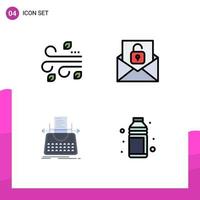 4 User Interface Filledline Flat Color Pack of modern Signs and Symbols of blowing blog wind envelope typewriter Editable Vector Design Elements