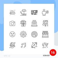 16 Universal Outline Signs Symbols of camera human desktop description avatar Editable Vector Design Elements