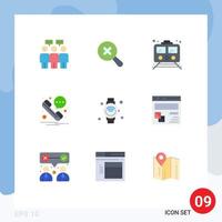 Group of 9 Flat Colors Signs and Symbols for iot internet subway smart watch phone Editable Vector Design Elements