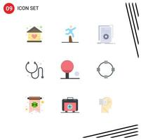 Pictogram Set of 9 Simple Flat Colors of stethoscope cure running script developer Editable Vector Design Elements