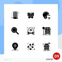 9 Universal Solid Glyphs Set for Web and Mobile Applications spanner mechanic american gear search Editable Vector Design Elements