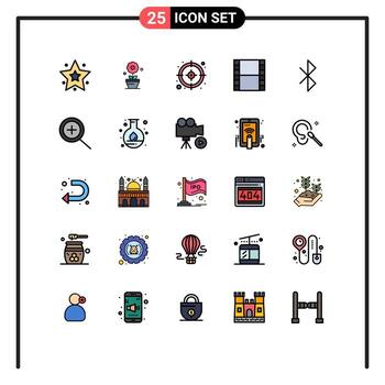 paquete de interfaz de usuario de 25 colores planos básicos de línea llena de energía en elementos de diseño vectorial editables bluetooth de señal objetivo vector