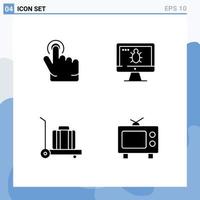 Group of 4 Modern Solid Glyphs Set for click tv monitor security media Editable Vector Design Elements