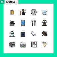 Pictogram Set of 16 Simple Flat Color Filled Lines of web camera camera basic thandai glass Editable Creative Vector Design Elements