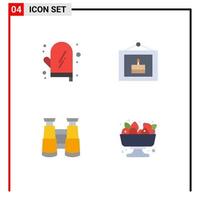 paquete de 4 signos y símbolos de iconos planos modernos para medios de impresión web, como elementos de diseño de vectores editables de búsqueda de cocina fiesta de cocina baya