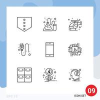 9 User Interface Outline Pack of modern Signs and Symbols of smart phone phone helicopter contact socket Editable Vector Design Elements