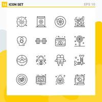 Set of 16 Modern UI Icons Symbols Signs for setting control stadium brain pump jack Editable Vector Design Elements