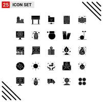 Mobile Interface Solid Glyph Set of 25 Pictograms of minute social media files smartphone internet Editable Vector Design Elements