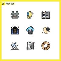 9 Filledline Flat Color concept for Websites Mobile and Apps copy data book real building Editable Vector Design Elements