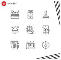 Modern Set of 9 Outlines Pictograph of multimedia arrow stamp seal mark Editable Vector Design Elements