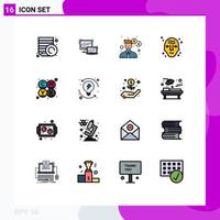 Universal Icon Symbols Group of 16 Modern Flat Color Filled Lines of cmyk space business science alien Editable Creative Vector Design Elements