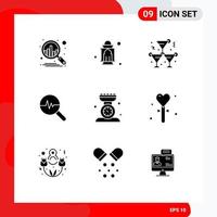 9 User Interface Solid Glyph Pack of modern Signs and Symbols of cooking search chart alcohol graph graphic Editable Vector Design Elements