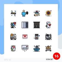 Modern Set of 16 Flat Color Filled Lines Pictograph of world attention human alert hand Editable Creative Vector Design Elements