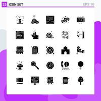 Pack of 25 Modern Solid Glyphs Signs and Symbols for Web Print Media such as furniture carpet communication chat qa Editable Vector Design Elements