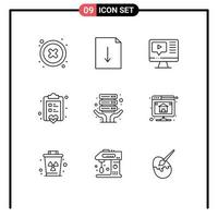 User Interface Pack of 9 Basic Outlines of shared internet hosting play love checklist Editable Vector Design Elements