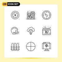 Set of 9 Vector Outlines on Grid for focus light timer idea helmet Editable Vector Design Elements