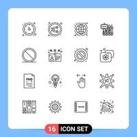 16 Creative Icons Modern Signs and Symbols of realty fence random world network Editable Vector Design Elements