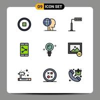 9 User Interface Filledline Flat Color Pack of modern Signs and Symbols of find search construction mobile application app share Editable Vector Design Elements