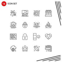 16 iconos creativos, signos y símbolos modernos de diagrama, sala de educación, laboratorio de pruebas, elementos de diseño vectorial editables vector