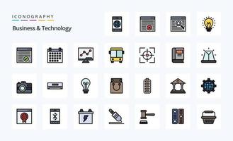 paquete de iconos de estilo lleno de línea de tecnología empresarial 25 vector