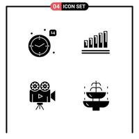 User Interface Pack of 4 Basic Solid Glyphs of time film camera heart graph video Editable Vector Design Elements