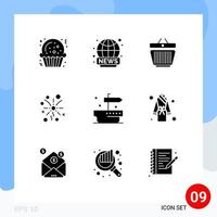 Group of 9 Solid Glyphs Signs and Symbols for bath thanks retail ship light Editable Vector Design Elements