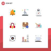 Mobile Interface Flat Color Set of 9 Pictograms of gear package management box service Editable Vector Design Elements