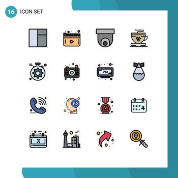 User Interface Pack of 16 Basic Flat Color Filled Lines of camera gear security camera server cup Editable Creative Vector Design Elements