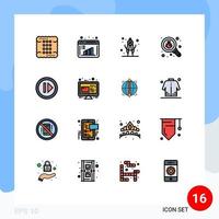 Group of 16 Modern Flat Color Filled Lines Set for forward security data evaluation search bug Editable Creative Vector Design Elements