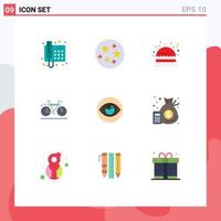 Set of 9 Modern UI Icons Symbols Signs for reality eye hat vision walk Editable Vector Design Elements