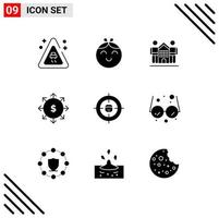 Pack of 9 Modern Solid Glyphs Signs and Symbols for Web Print Media such as recruitment business friends money business Editable Vector Design Elements