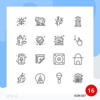 Outline Pack of 16 Universal Symbols of protein additive buds house beach Editable Vector Design Elements