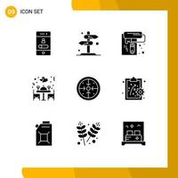 9 User Interface Solid Glyph Pack of modern Signs and Symbols of table love checkmark dinner roller Editable Vector Design Elements