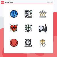 Set of 9 Commercial Filledline Flat Colors pack for creative love process insignia service Editable Vector Design Elements